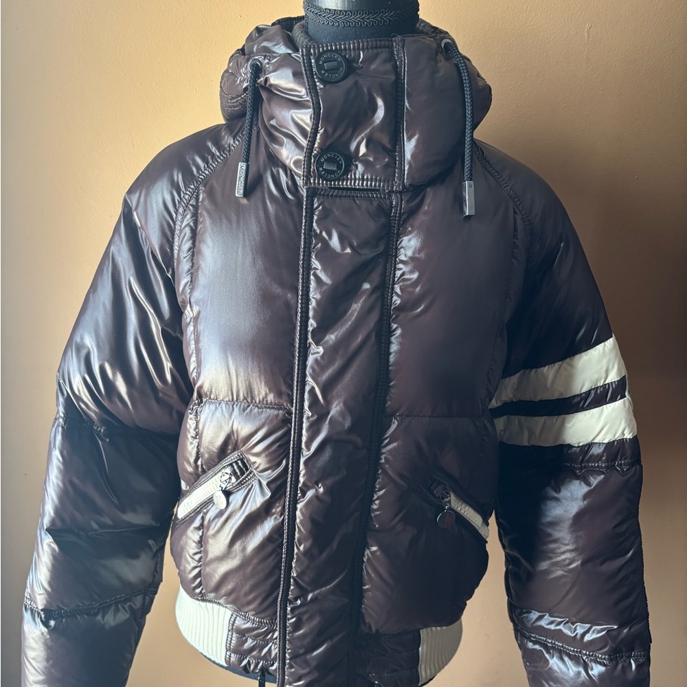 NWOT Moncler Brown & Cream Goose Down Jacket with Hood Sz 1 (S)